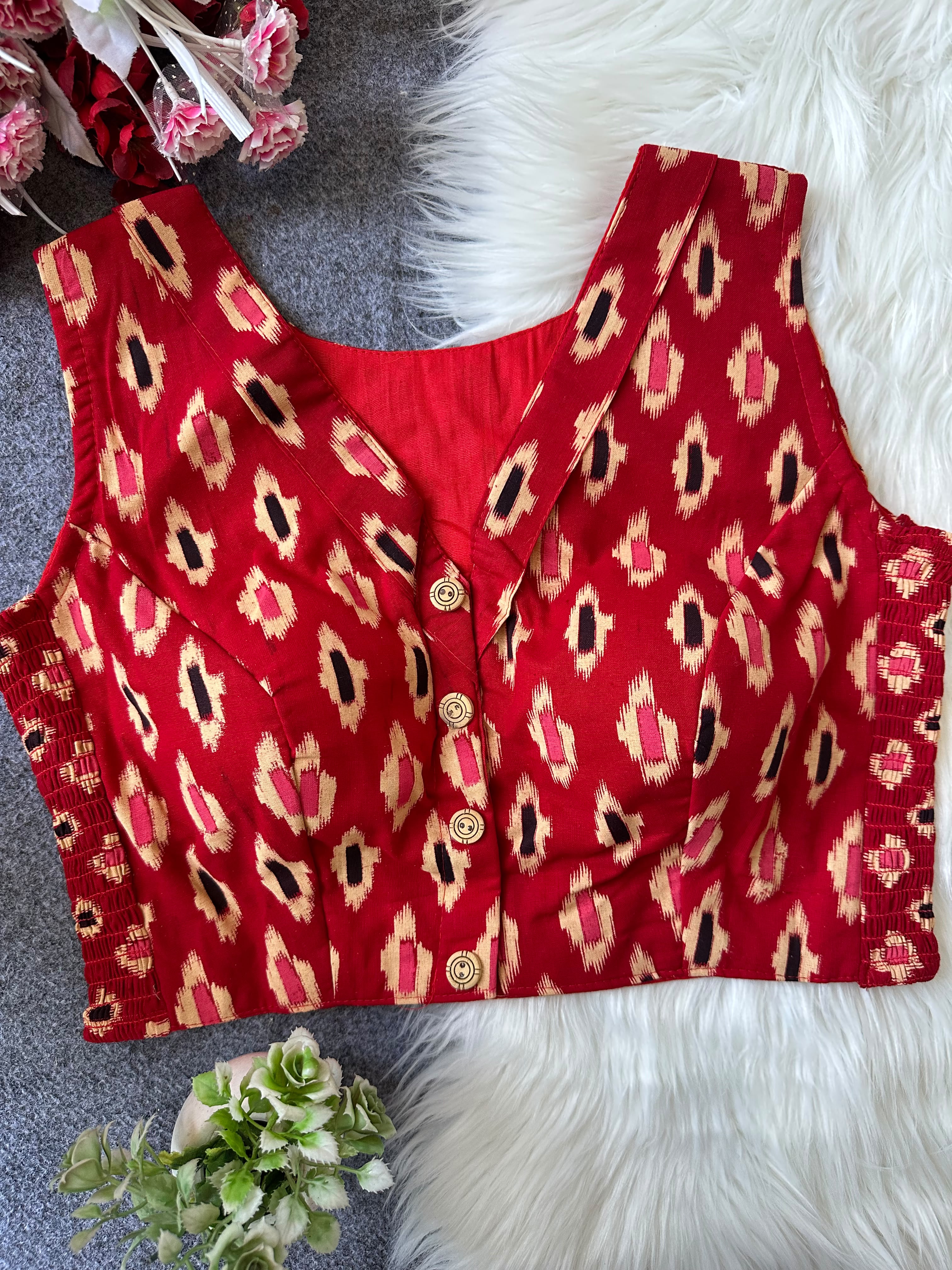 Flexi Fit Pure Ajrakh Cotton Stretchable Blouse-Red